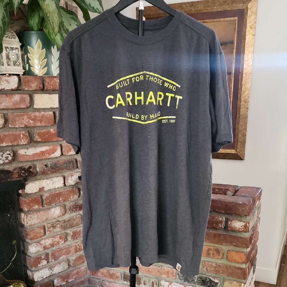 Carhartt Men's Dark Gray Graphic Logo T-Shirt Yellow Print